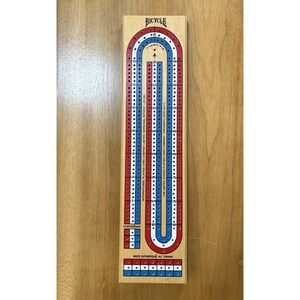 Vintage Bicycle‎ Wooden Cribbage Board 3 Track 7 Pegs Red & White Made in Taiwan